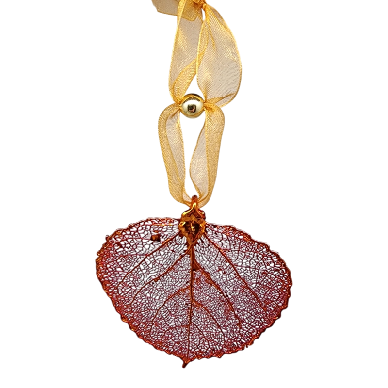 Copper Aspen Leaf with Sheer Ribbon Ornament