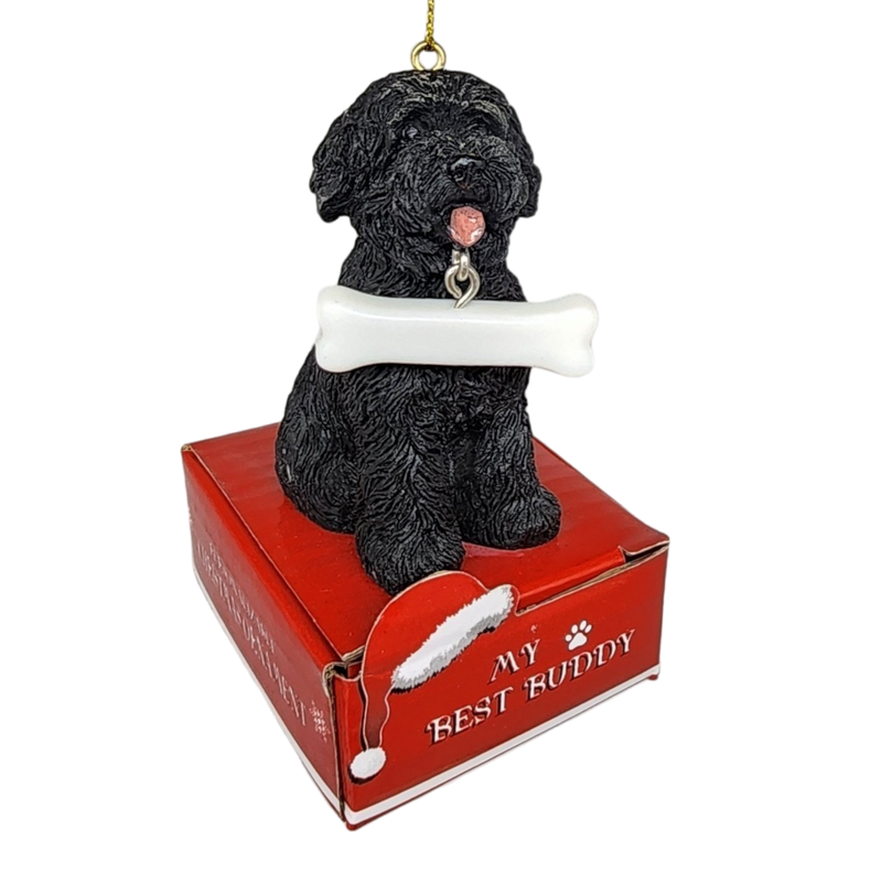 Labradoodle - black with Bone Ornament