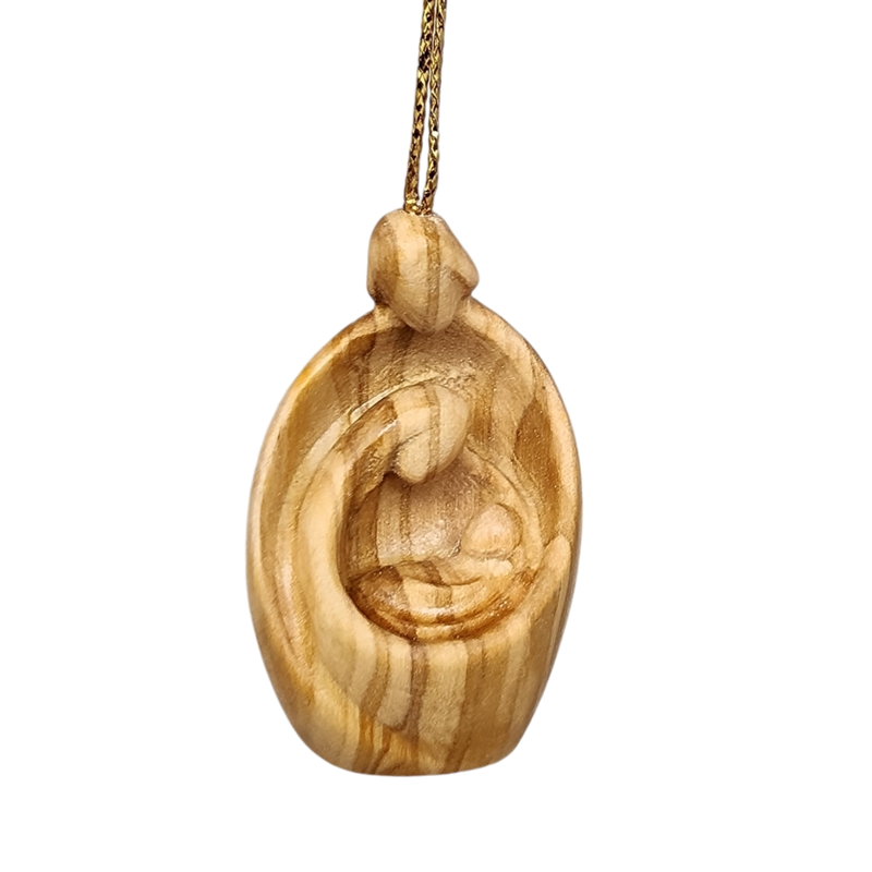 Modern Style Nativity Scene Ornament - Olive Wood - 2 Inch