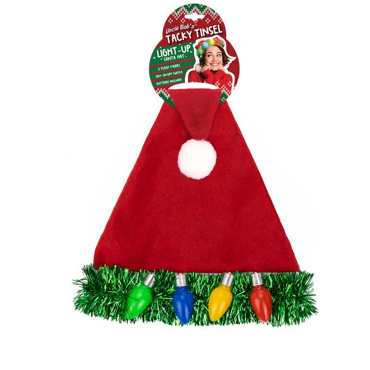 Uncle Bob's Tacky Tinsel Light-Up Santa Hat