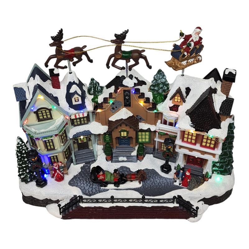 Lighted Musical Holiday Village with Flying Sleigh