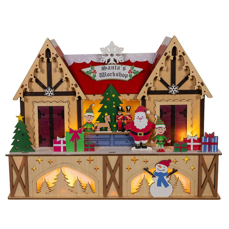 LED Lighted Santa's Workshop - 13 x 10 Inch