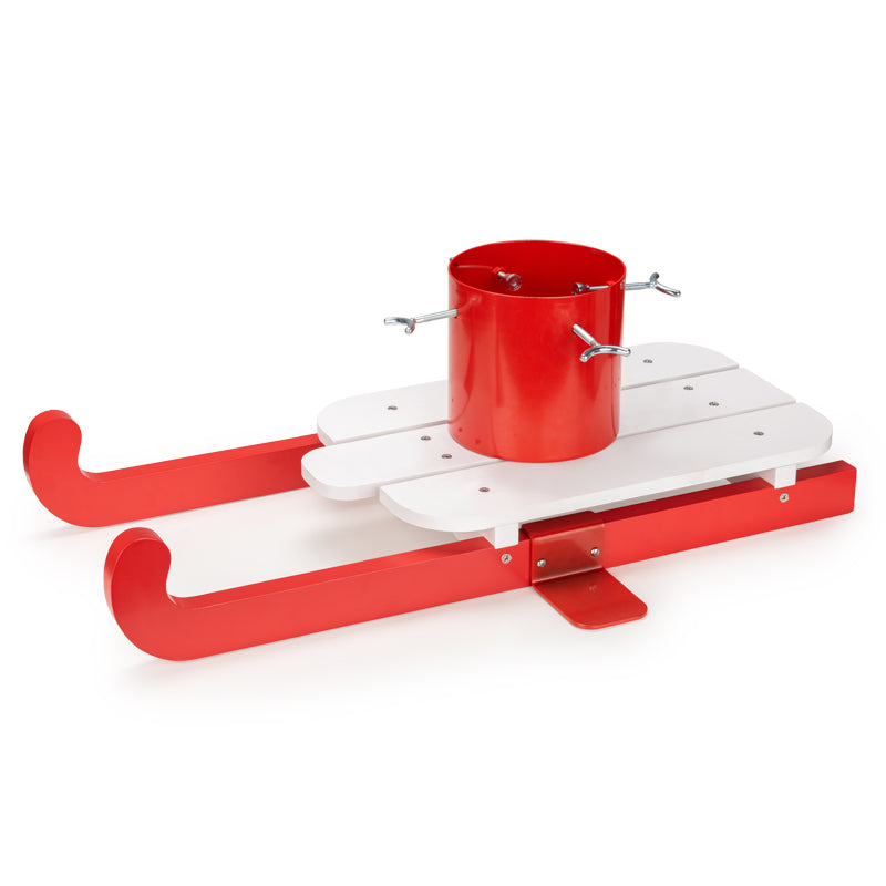 Wooden Runner Sled Tree Stand - Red