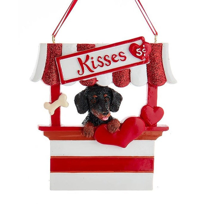 Dog Kisses - Kissing Booth Ornament -  Black Dachshund