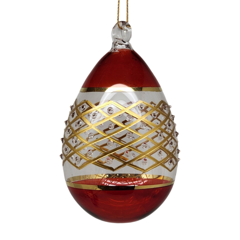 Lattice  Banded Stipple Glass Egg - Red