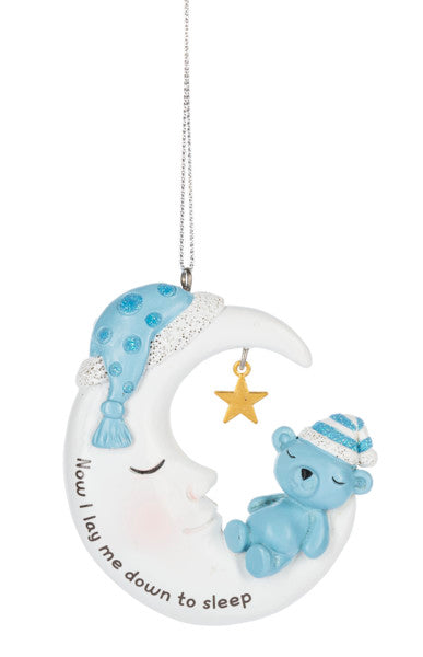 Teddy Bear Moon Ornament - Blue