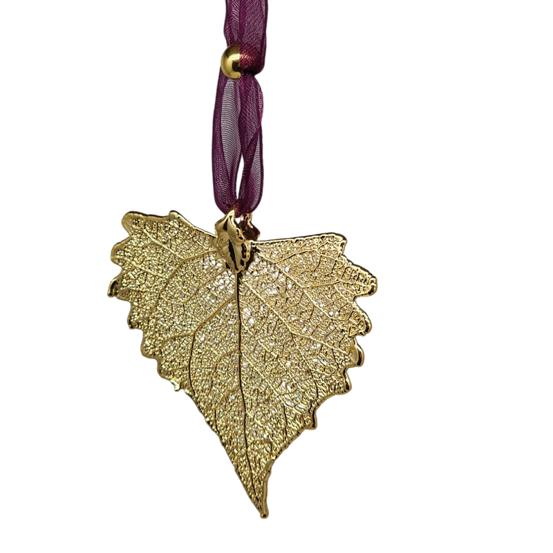 Gold Cottonwood Leaf with Sheer Ribbon Ornament