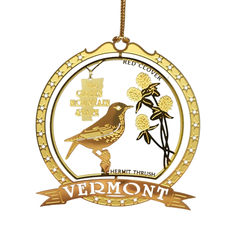 Solid Brass Ornament - Vermont State Bird / Flower