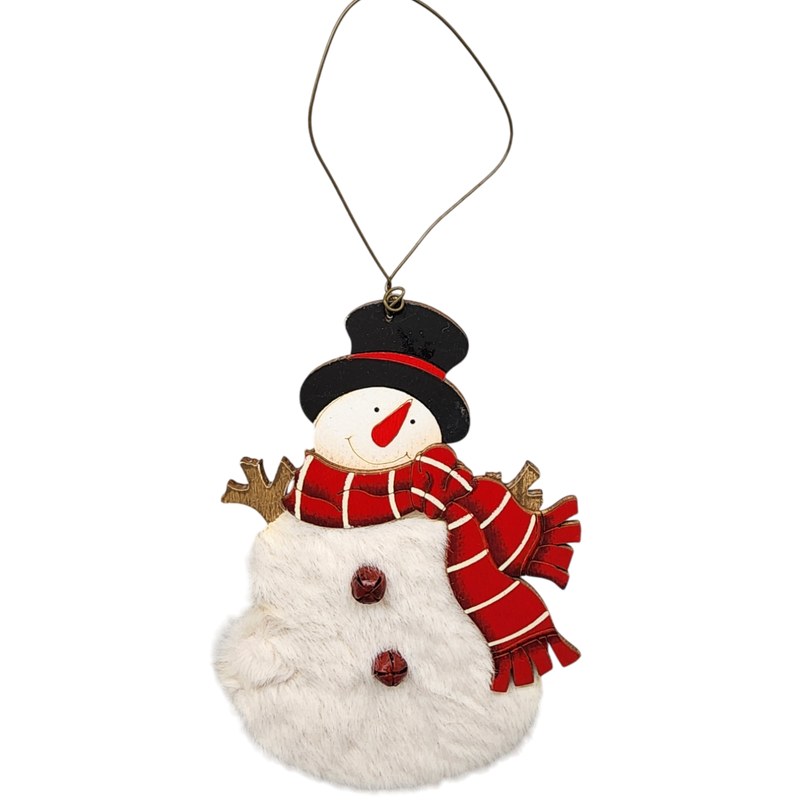 Wood and Fur Snowman Ornament - Wearing his Tophat