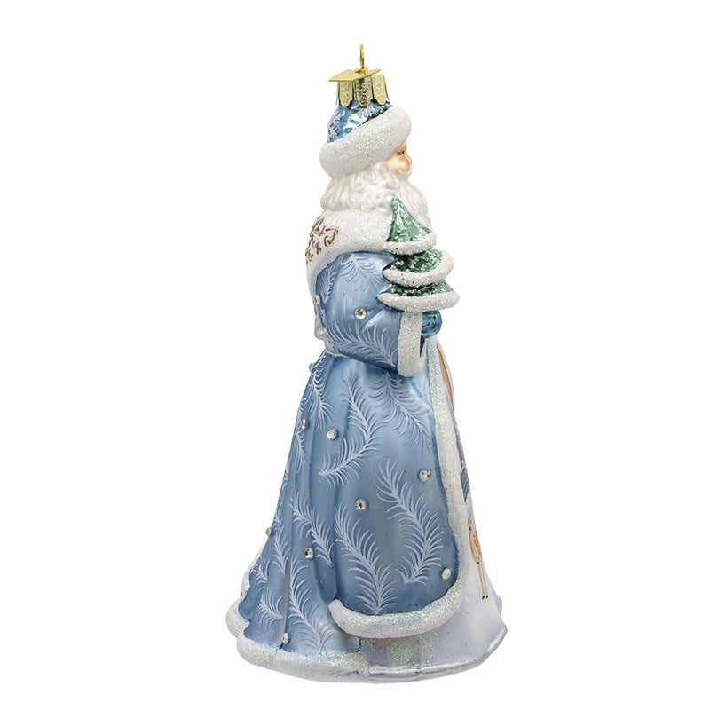 Bellissimo Glass Santa With Deer Scene Ornament