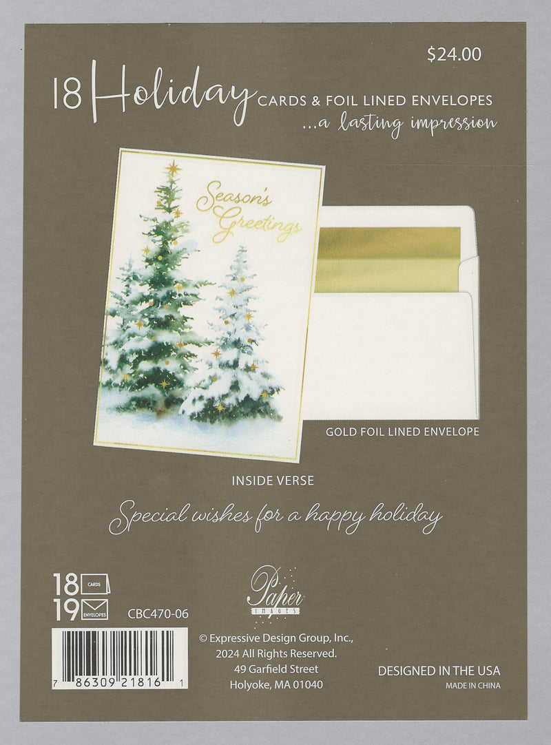 Luxury Boxed Cards - Set of 18 - Snow-Kissed Trees