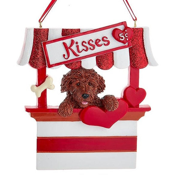 Dog Kisses - Kissing Booth Ornament -  Brown Goldendoodle