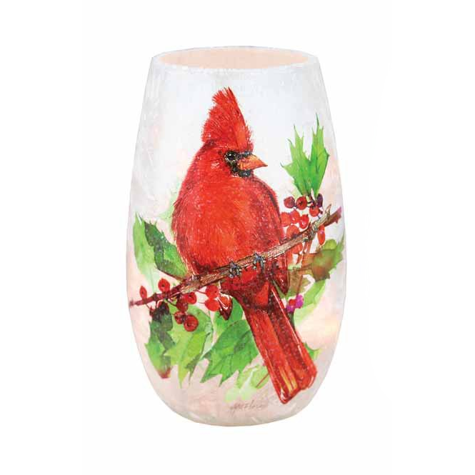 Winter Birds Lit Vase - 3.25 x 3.25 x 5.25 - Cardinal