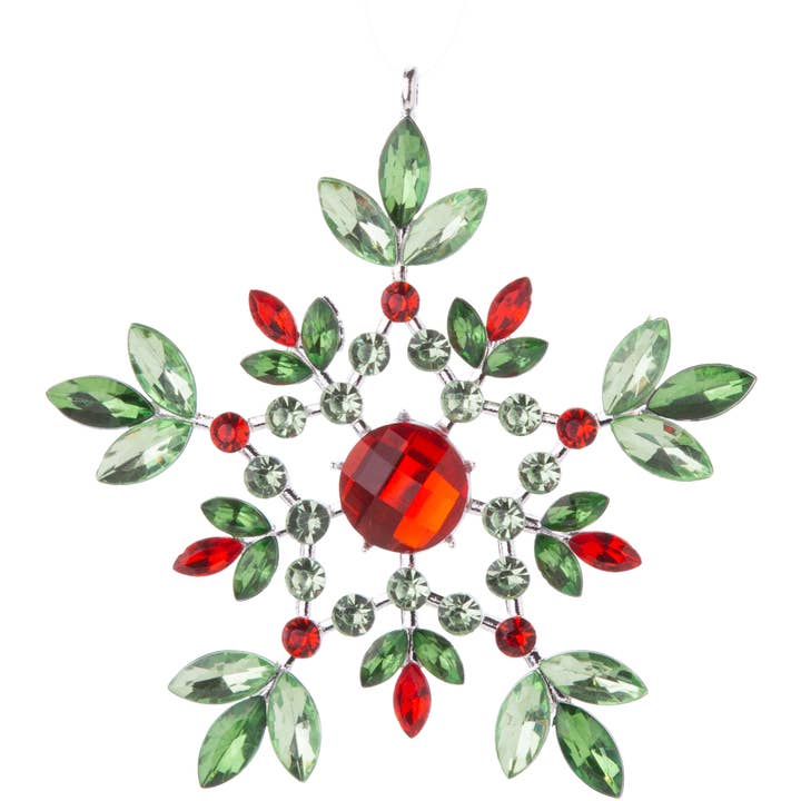 Red,Green And Clear Acrylic Jewel Snowflake Ornament