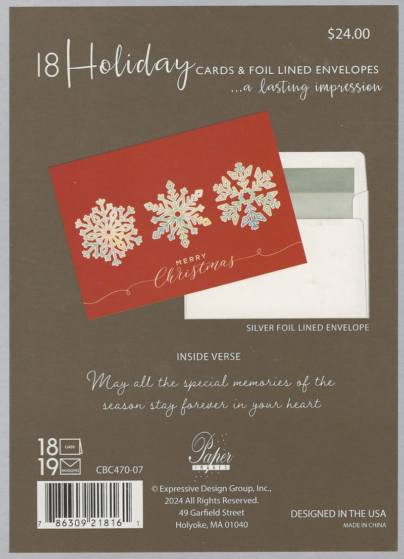 Luxury Boxed Cards - Set of 18 - Snowflakes