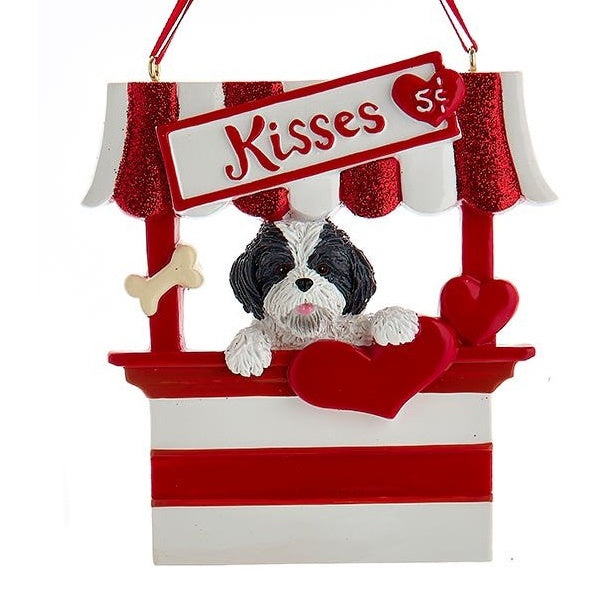 Dog Kisses - Kissing Booth Ornament -  Grey Shih-Tzu