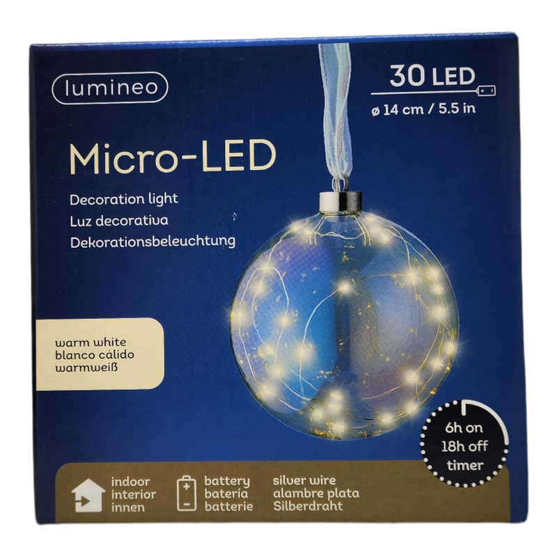 Micro LED Lighted Ball Ornament - Warm White