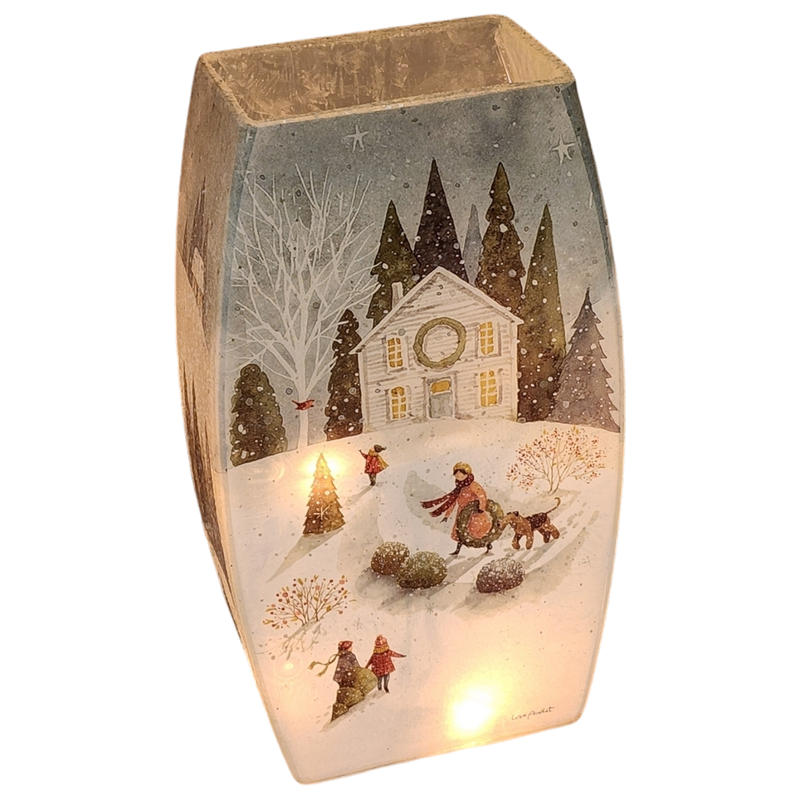 Lighted Glass Vase - Magical Winterland - Single House - 7¾ Inches tall