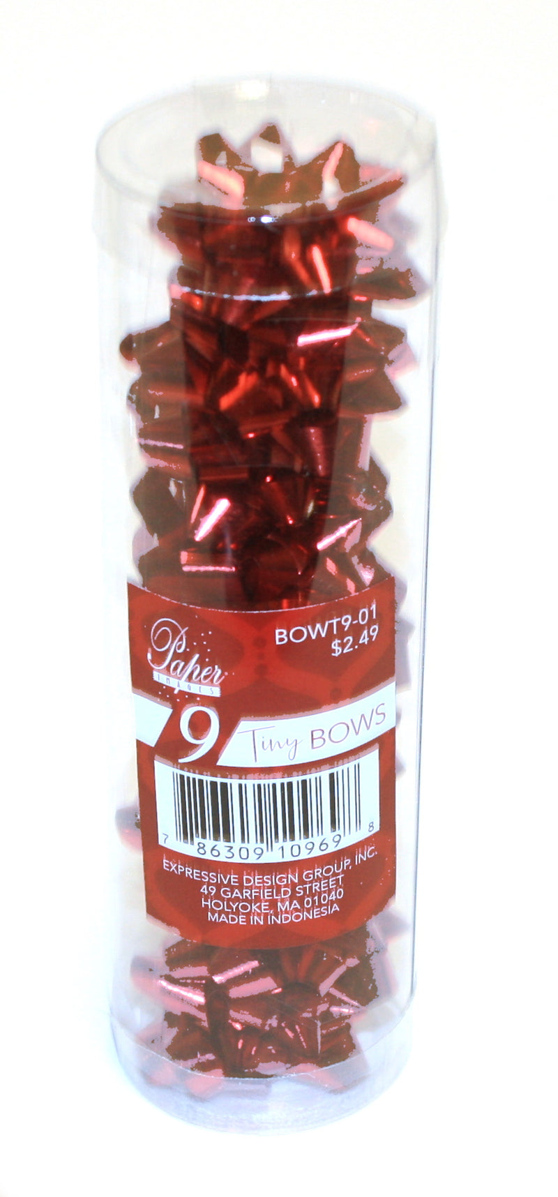 9 Tiny Metallic Bows In A Tube - Red Metallic