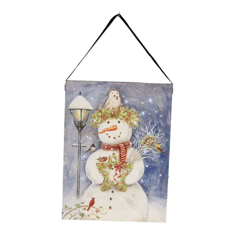 Fiber Optic Lighted Canvas Art - Lamppost Snowman