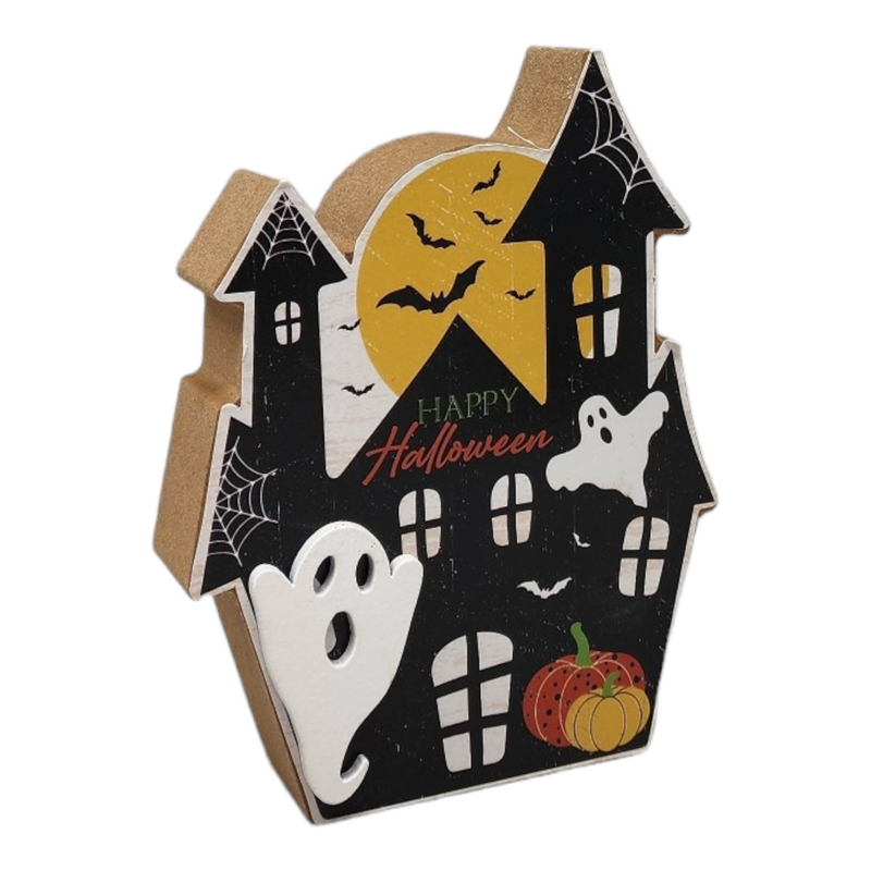 Halloween Wood Block Decor - Haunted House