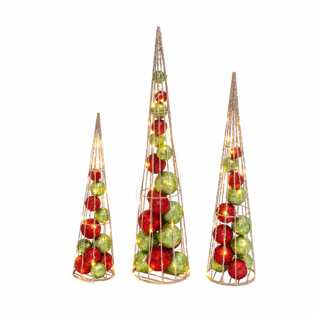 Lighted Ornament Filled Cone Tree -