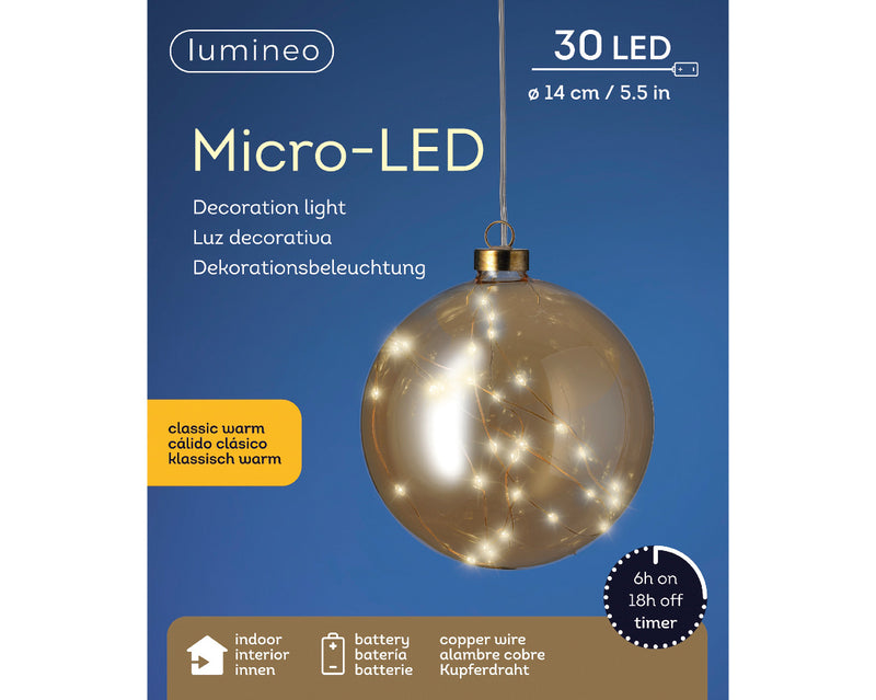 Micro LED Lighted Ball Ornament - Warm White - Copper Wire