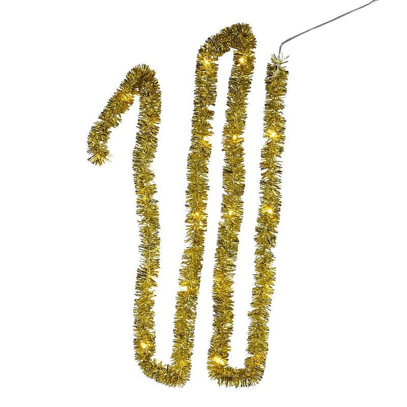 Lighted Tinsel Garland - Battery operated - Gold