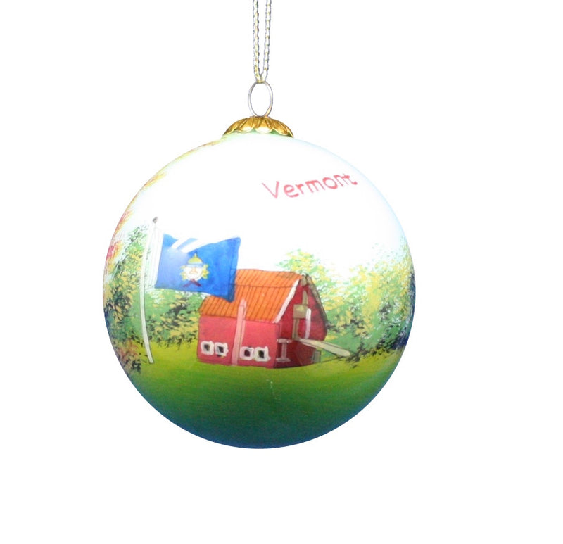 Hand Painted Glass Globe Ornament - Vermont Collage - The Country Christmas Loft