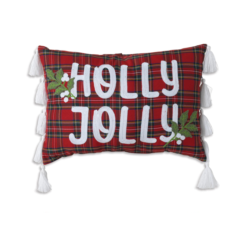 Holiday Design Fringe Pillow - Holly Jolly