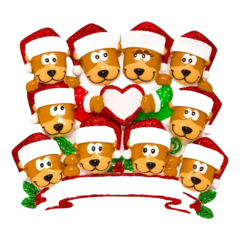 Brown Bear Family With Heart - Family of 10 - Ornament