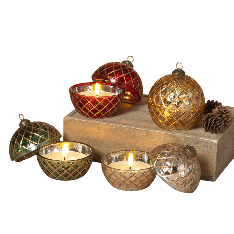 Lighted Glass Ornament with LED Wax Candle -