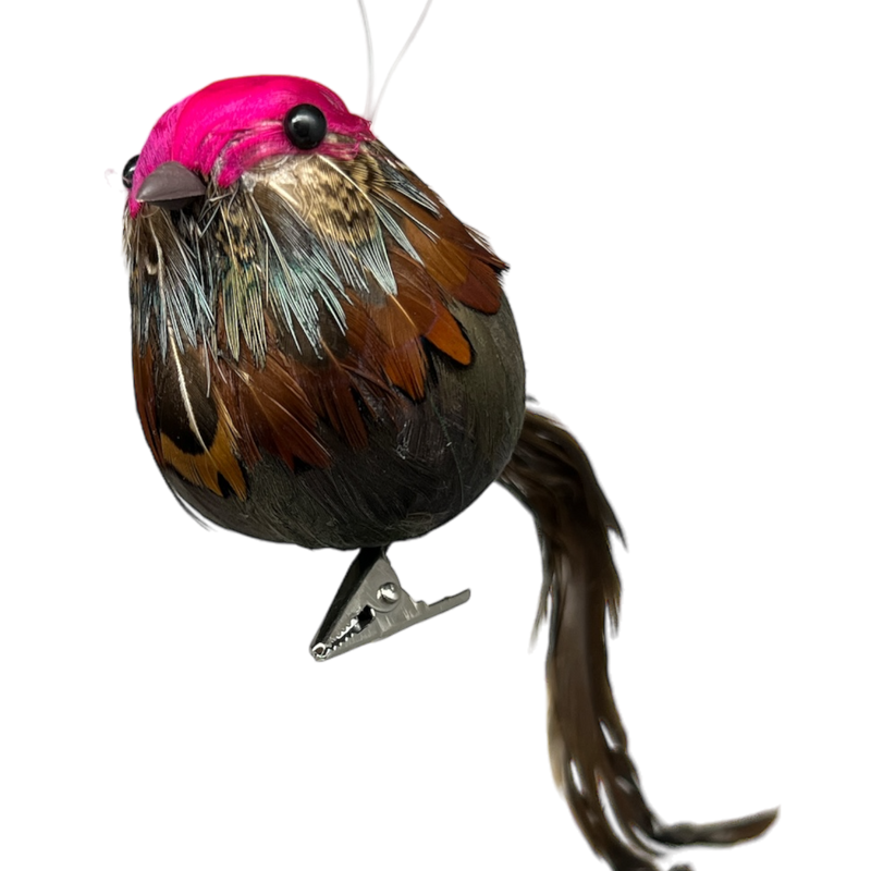 Holiday Bird Ornament - Pink With Brown