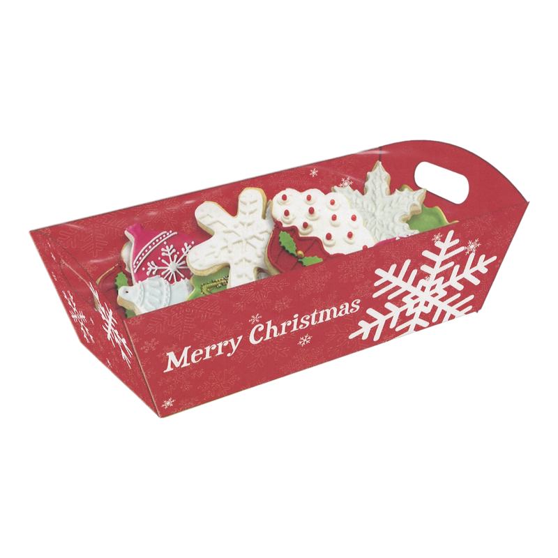 Cookie Tray With Cello Wrap - Snowflakes on Red