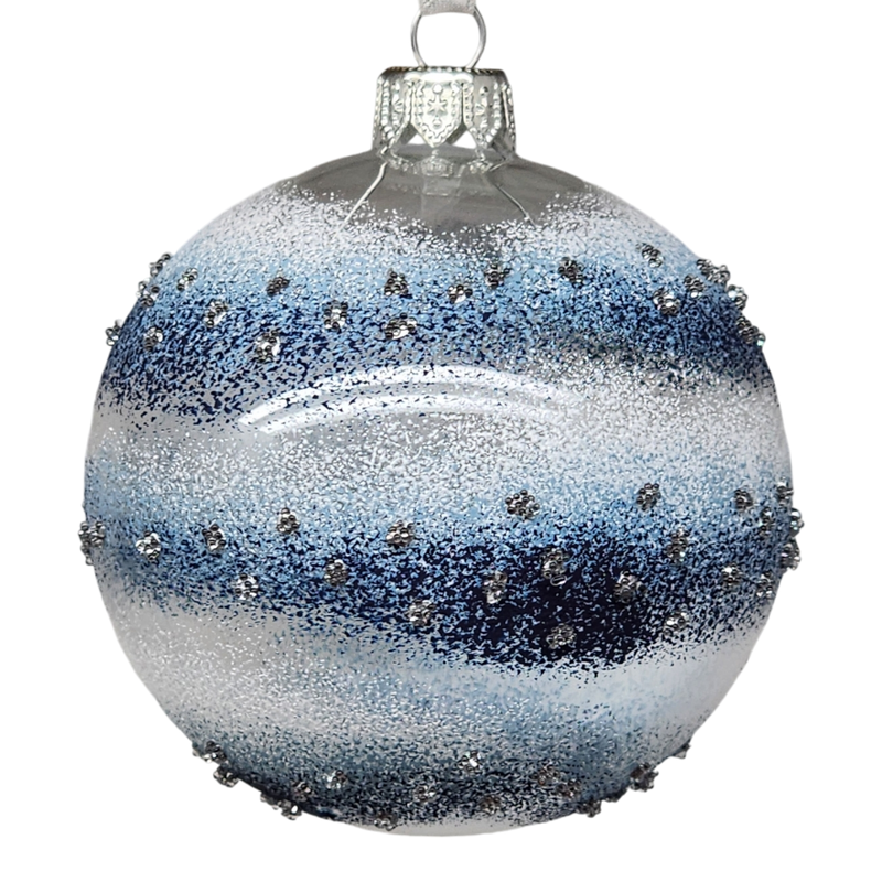 Cobalt Star Glass Ornament Set - 80mm - Blue and White