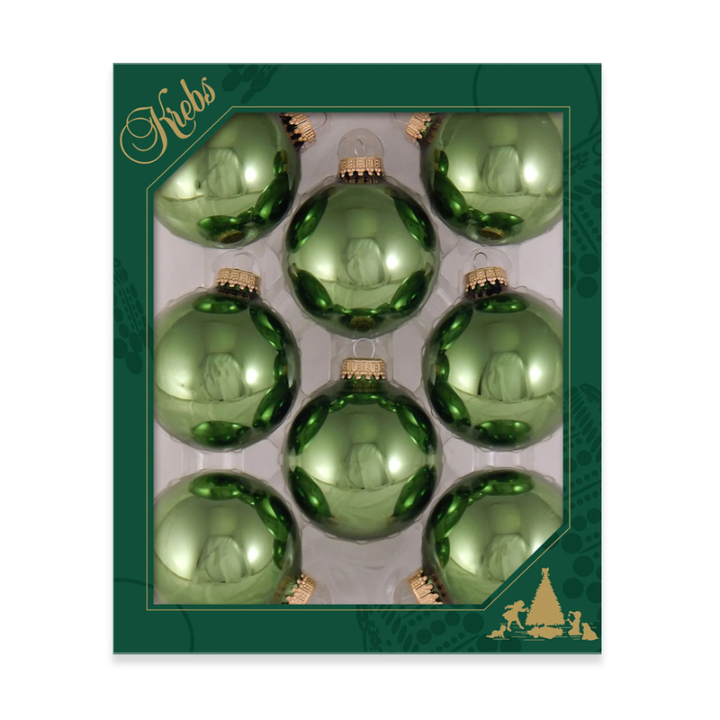 Christmas By Krebs 2 5/8 Glass Balls - Gold Caps - Jungle Green 8 Pack