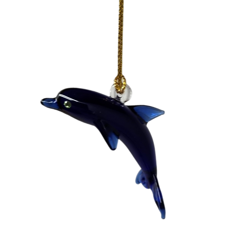 Solid Blown Glass Dolphin Ornament