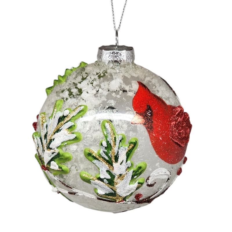 Round Glass Ball Ornament With Cardinal Scene