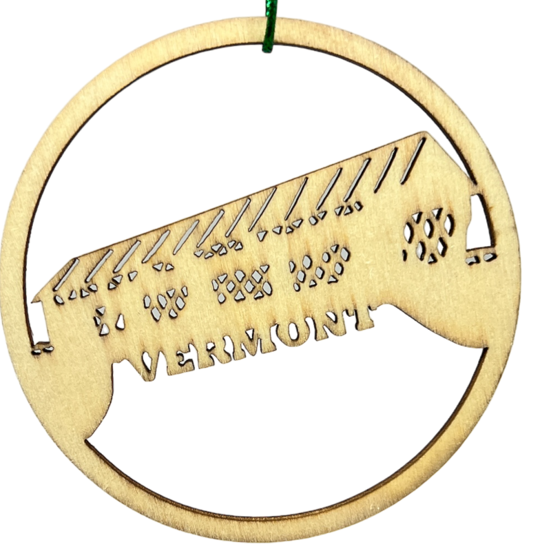 Round Wooden Vermont Covered Bridge Ornament