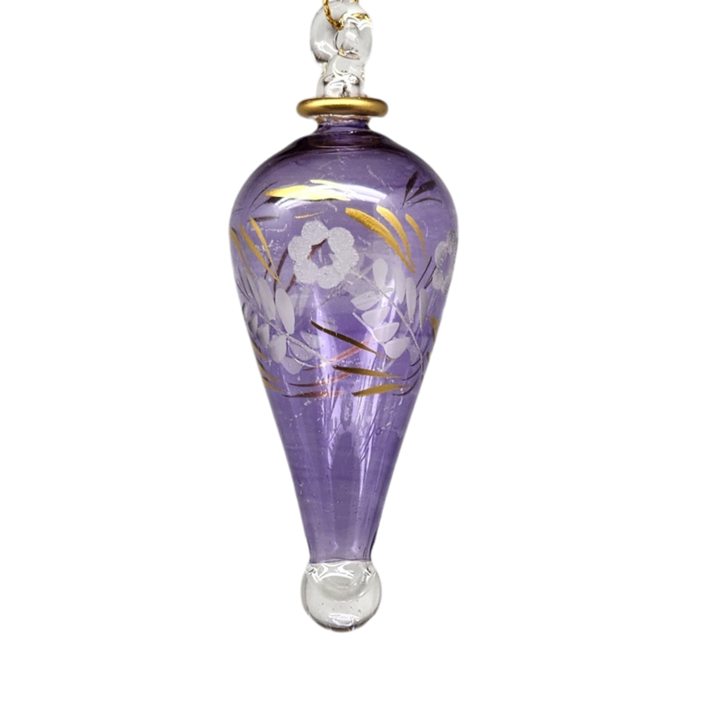 Floral Etched Elongated Teardrop - Purple