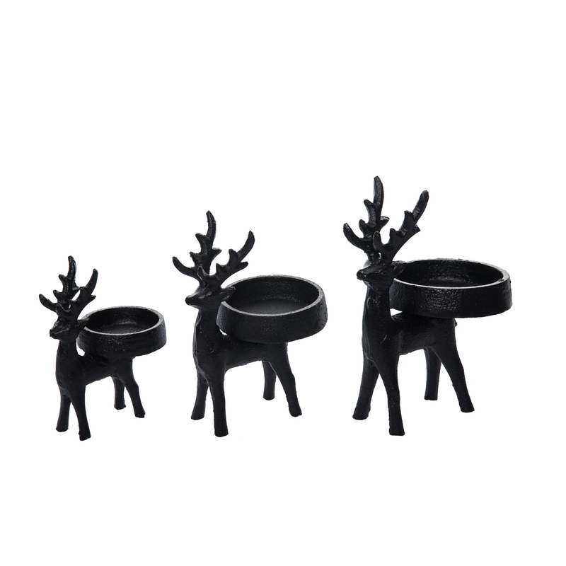 Iron Matte Black Reindeer Candle Holder  3 Piece Set