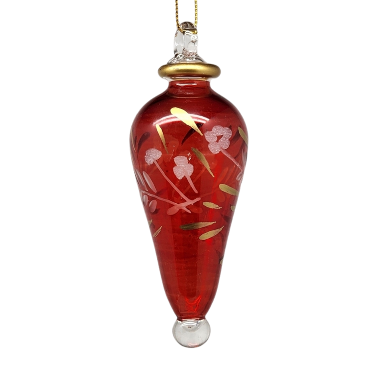 Floral Etched Elongated Teardrop - Red