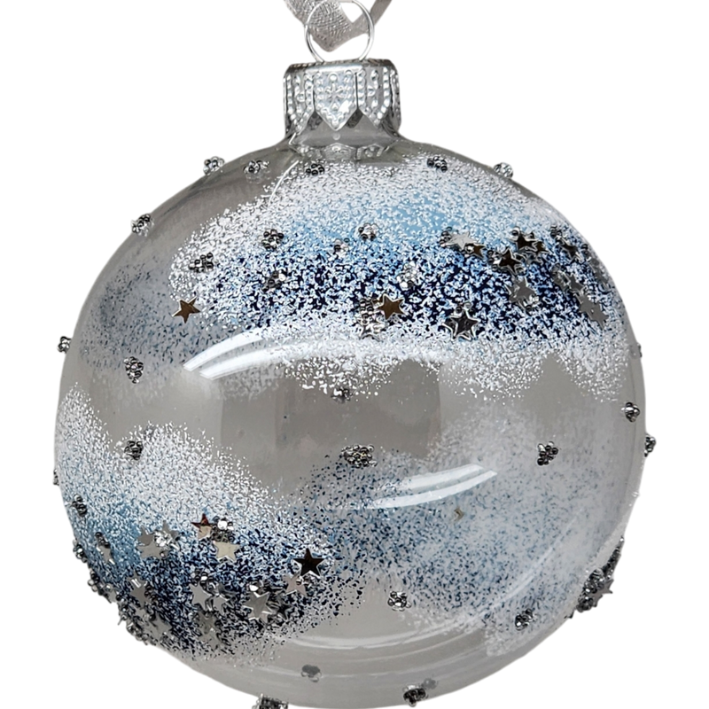 Cobalt Star Glass Ornament Set - 80mm - Blue and White