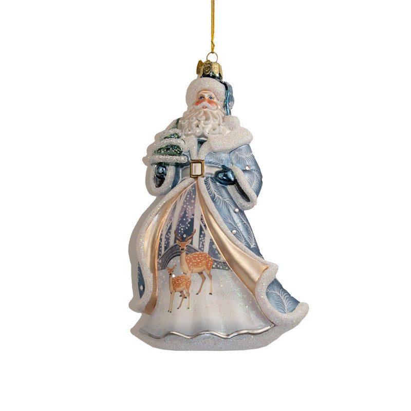 Bellissimo Glass Santa With Deer Scene Ornament