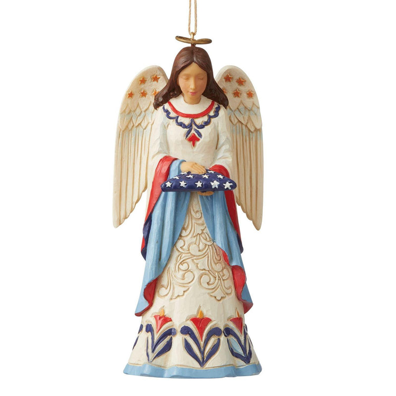 Patriotic Angel holding a Folded Flag - Ornament