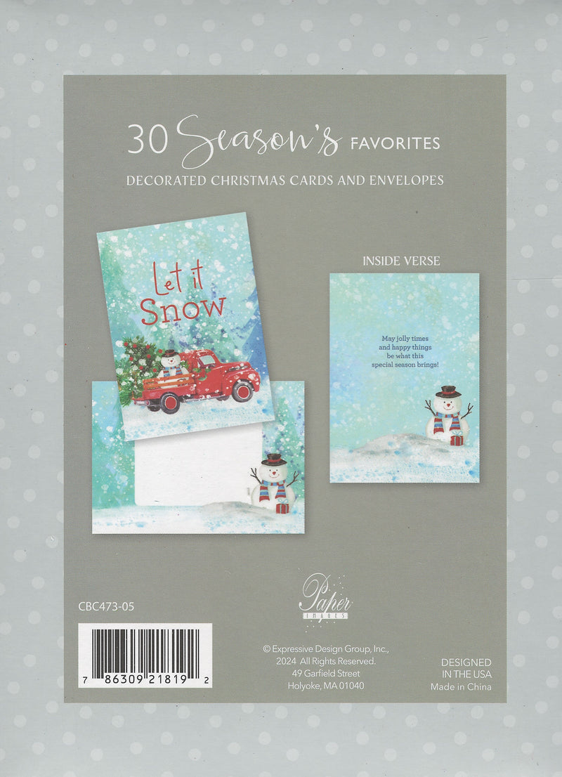 Classic Boxed Cards - Set of 30 - Let it Snow