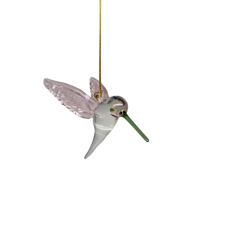 Feeding Hummingbird - Pink/Blue/Green- Egyptian Glass Ornament