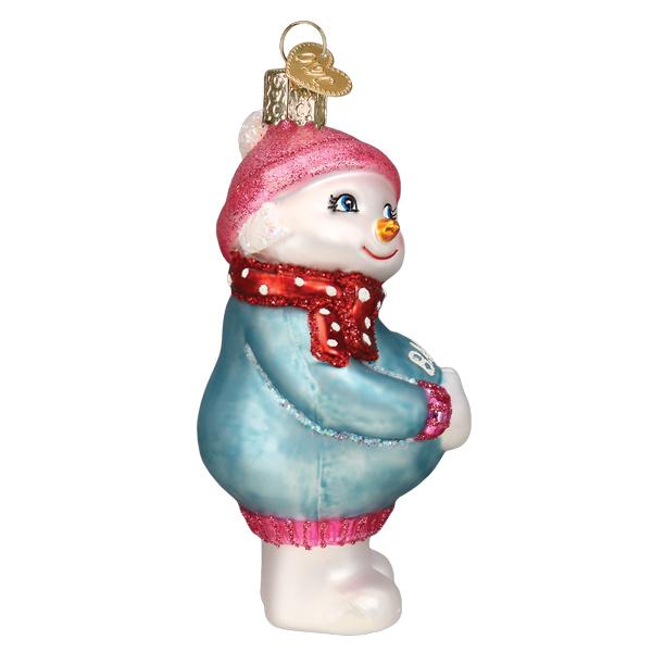 Expectant Snowlady Glass Ornament