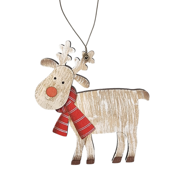 Rustic Wooden Reindeer Ornament -