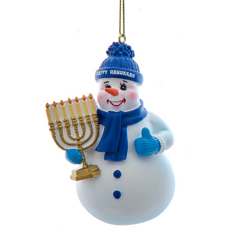 Snowman with a Menorah Ornament